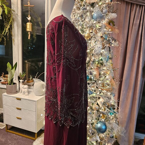 NWT J Kara Womens 3/4 Floral Beaded Pop Over Gown, 14 - Picture 7 of 9